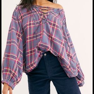 New We The Free Cloud Breaker plaid lace up top